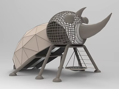 Beetle Shaped Kids Outdoor Play Equipment With Netted Head Horns Slide And Swing 3d model