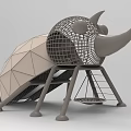 Beetle Shaped Kids Outdoor Play Equipment With Netted Head Horns Slide And Swing