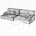 Modern Gray Two Seater Sofa With Metal Legs Throw Pillows And Side Table 3d model