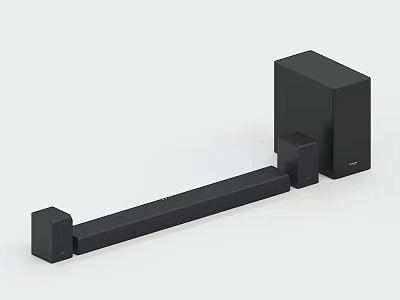 Black Soundbar and Subwoofer Audio System with Modern Sleek Design for Home Use 3d model
