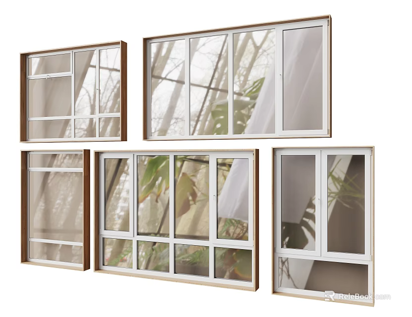 Various Casement Windows With White Frames Transparent Glass And Natural Light View 3d model 