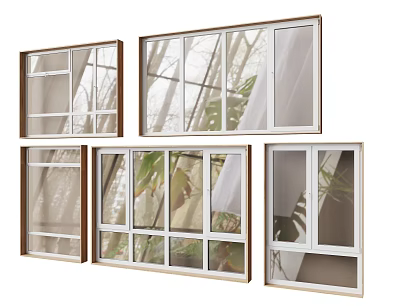 Various Casement Windows With White Frames Transparent Glass And Natural Light View 3d model