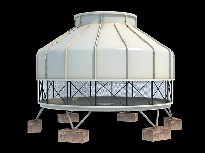 Industrial Cooling Tower With White Exterior Metal Frame And Concrete Base 3d model