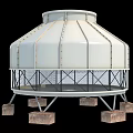Industrial Cooling Tower With White Exterior Metal Frame And Concrete Base