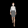 Woman Wearing White Shirt And Gray Skirt Walking With Face Mask