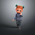Cute Cartoon Girl Game Movie Character With Red Brown Hair Green Hair Ties Gray Sweater