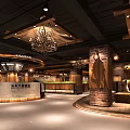 Modern Internet Cafe Interior Design With Green Armchairs Wooden Desks And Hanging Lights