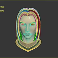 3D Character Head Design With Brown Braided Hair Green Eyes And Silver Armor