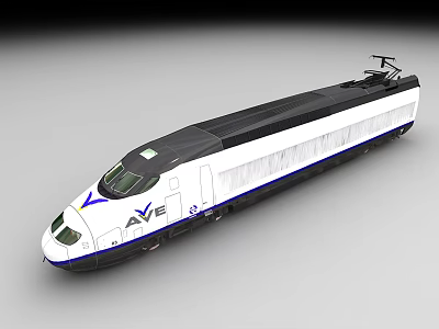 AVE High Speed Train With Modern White Black Blue Livery Design Front View 3d model