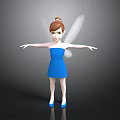 3D Fairy Character With Blue Dress Brown Hair And White Wings Standing