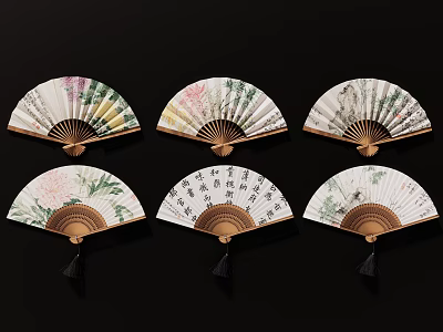 Traditional Folding Fan Hanging Decor with Colorful Patterns Artistic Designs and Tassel Details 3d model