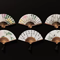 Traditional Folding Fan Hanging Decor with Colorful Patterns Artistic Designs and Tassel Details