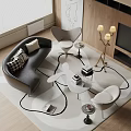 Elegant Modern Sofa and Coffee Table Set with Curved Design Pillows and Geometric Rug