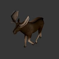 Brown Moose Game Movie Character 3D Model with Large Antlers