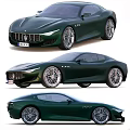 Dark Green Maserati Sports Car Front And Rear Exterior Views