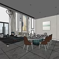 Modern Duplex Living Room With Open Layout Sofa Set Dining Table And Large Windows 3d model