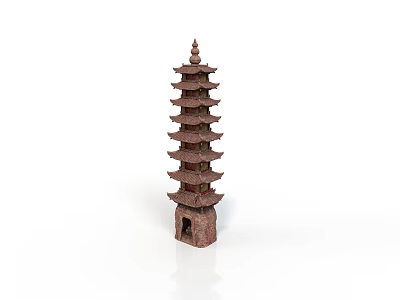 Traditional Chinese Pagoda Architecture With Multi tiered Wooden Structure And Base Door 3d model