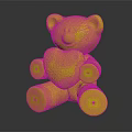 Pink Teddy Bear Stuffed Toy with Blue Nose Holding Red Heart on Dark Background