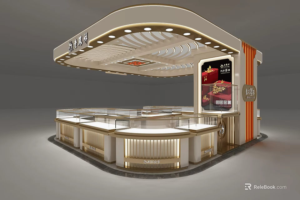 Elegant Modern Jewelry Store Interior With Glass Display Cases Luxury Counters And Bright Lighting 3d model 