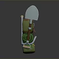 Practical Green Backpack With Metal Frame Small Bottle And Shovel For Daily Use