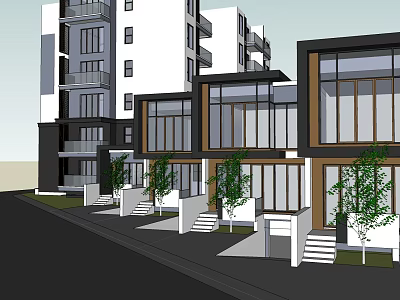 Modern Commercial Complex With Multi Storey Building Glass Facade And Green Landscaping 3d model