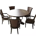 Modern Round Dining Table With Brown Leather Chairs Set For Home 3d model