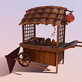 Traditional Street Food Cart With Straw Roof Wooden Structure And Red Lantern