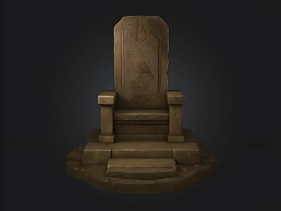 Ancient Stone Throne With Intricate Carved Design And Elevated Step Base Structure 3d model