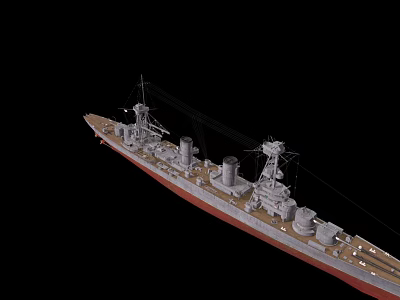 Battleship Warship Side View With Main Turrets Superstructure Gray Hull And Red Waterline 3d model