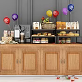 Wooden Display Cabinet Shelf With Bottles Snacks And Packaged Products For Retail