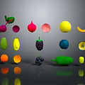 Assorted Colorful Fruits Including Lemon Orange Berries And Avocado On Gray Background With Reflections