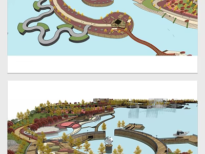 Scenic Waterfront Landscape With Winding Pathways Lakeside Views And Lush Greenery 3d model