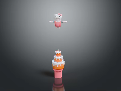 Layered Cake with Orange White Cream and Pink Base Featuring Flying Character Decoration 3d model