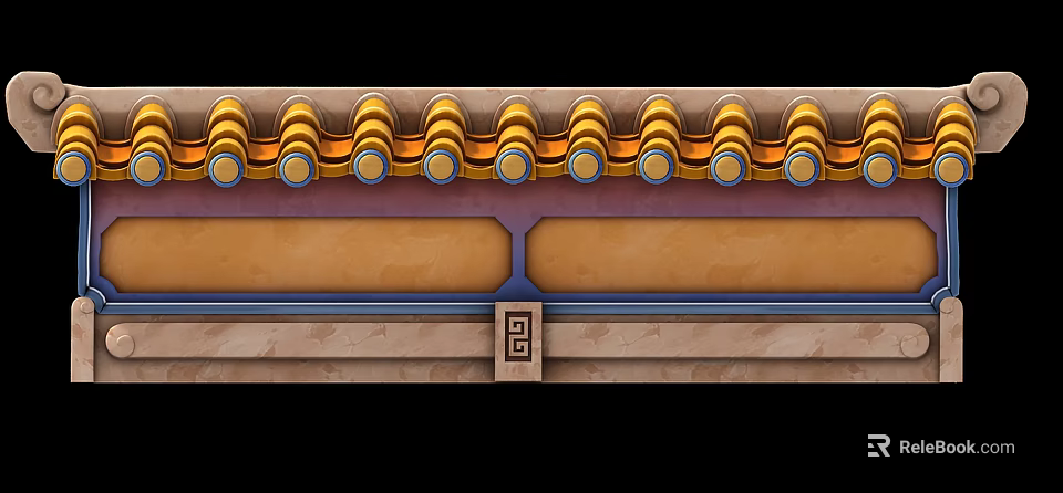Traditional Chinese Roof Decoration Featuring Yellow Glazed Tiles Blue Stripes And Traditional Patterns 3d model 
