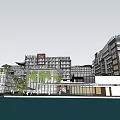 Modern Commercial Street Exterior Design With Greenery Outdoor Seating and Pedestrian Walkways