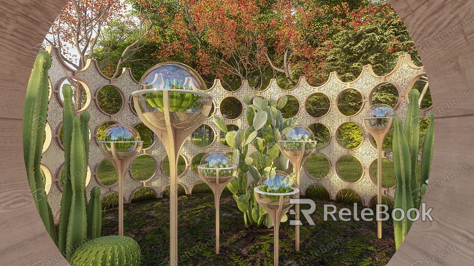 Modern landscape wall bubble plant art installation sketch hollow shape creative landscape wall model