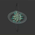 Futuristic Abstract Circular Design Featuring Star Shaped Center Green Yellow Tones And Ring Decorations