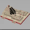 Stepped Pyramid Architectural Structure With Stone Terraces Staircases And Red Edge Accents