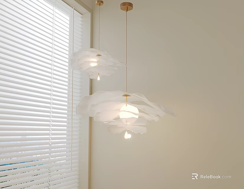 Modern White Layered Chandelier Design For Interior Space With Window Blinds 3d model 