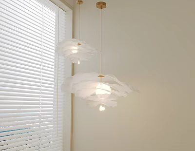 Modern White Layered Chandelier Design For Interior Space With Window Blinds 3d model