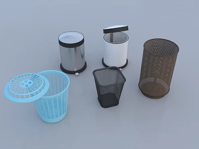 Public Facilities Collection Of Trash Bins With Various Colors And Designs 3d model