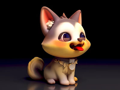 Cute Cartoon Puppy Sitting With Big Ears Round Eyes And Sticking Tongue Out 3d model