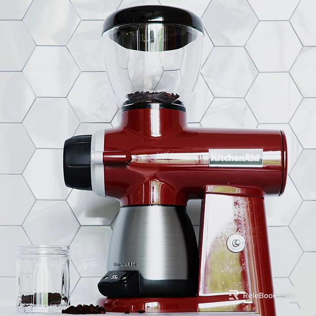 Red KitchenAid Stand Mixer With Stainless Steel Base In Modern Kitchen Tile Backsplash 3d model 