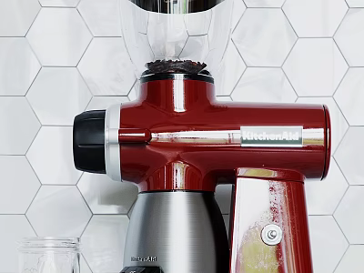 Red KitchenAid Stand Mixer With Stainless Steel Base In Modern Kitchen Tile Backsplash 3d model