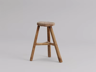 Wooden Bar Stool With Simple Design And Natural Wood Finish For Home Kitchen 3d model