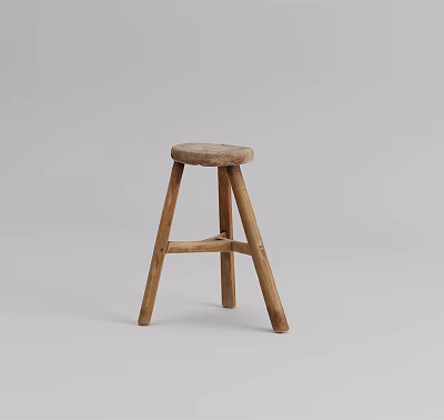 Wooden Bar Stool With Simple Design And Natural Wood Finish For Home Kitchen 3d model