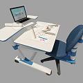 Modern Adjustable Desk Setup With Laptop Blueprints Pens And Ergonomic Chair