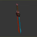Decorative Fantasy Weapon Sword With Pink Tip Brown Hilt Blue Red Blade And Ornate Patterns
