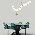 Modern Teal Dining Table Set With Chairs And White Gold Chandelier