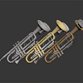 Various Colored Trumpets And Art Supplies Display On Reflective Black Background